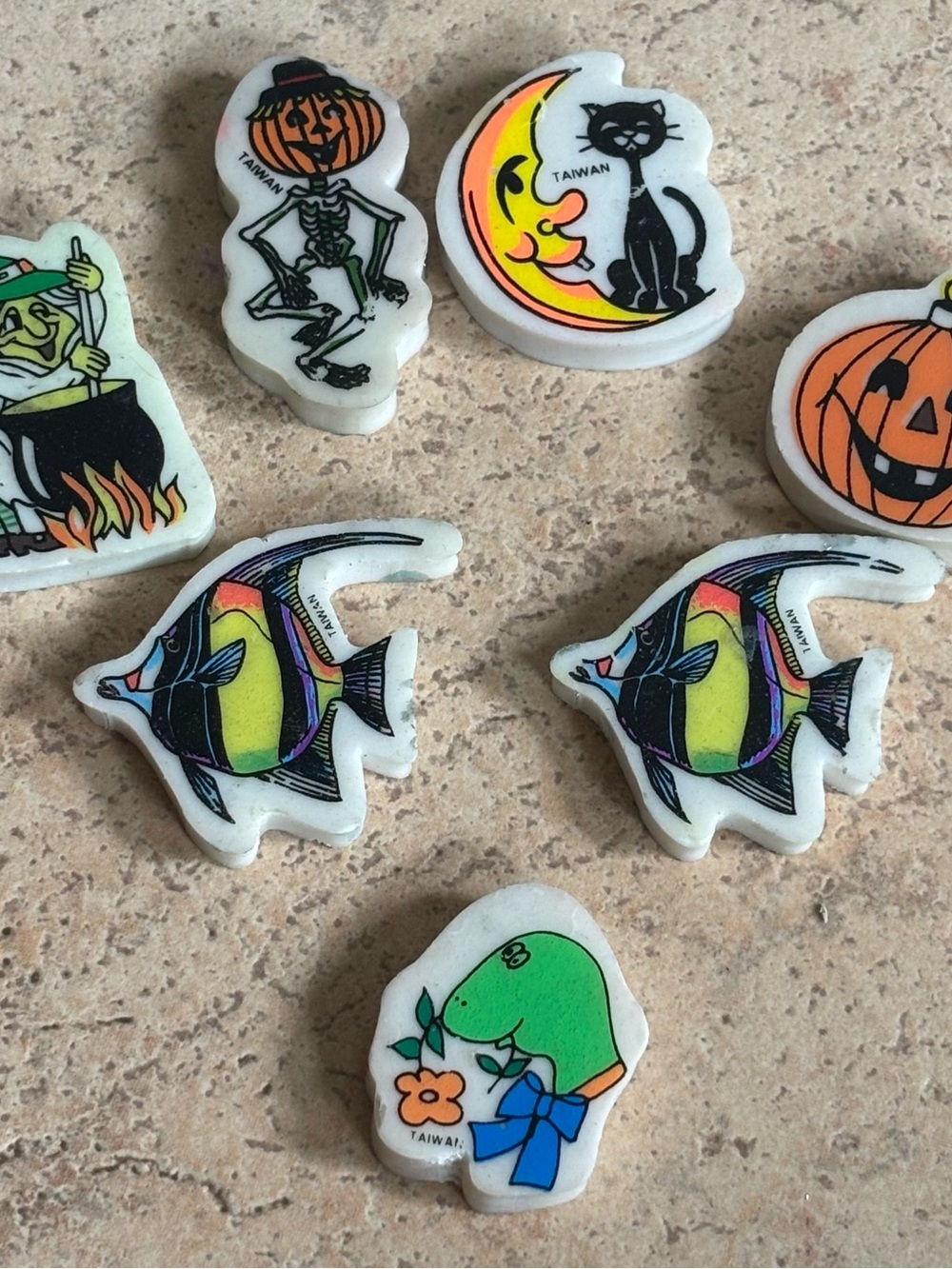 Vintage 1980s Halloween Molded Rubber Erasers Fish Dinosaur Taiwan Made